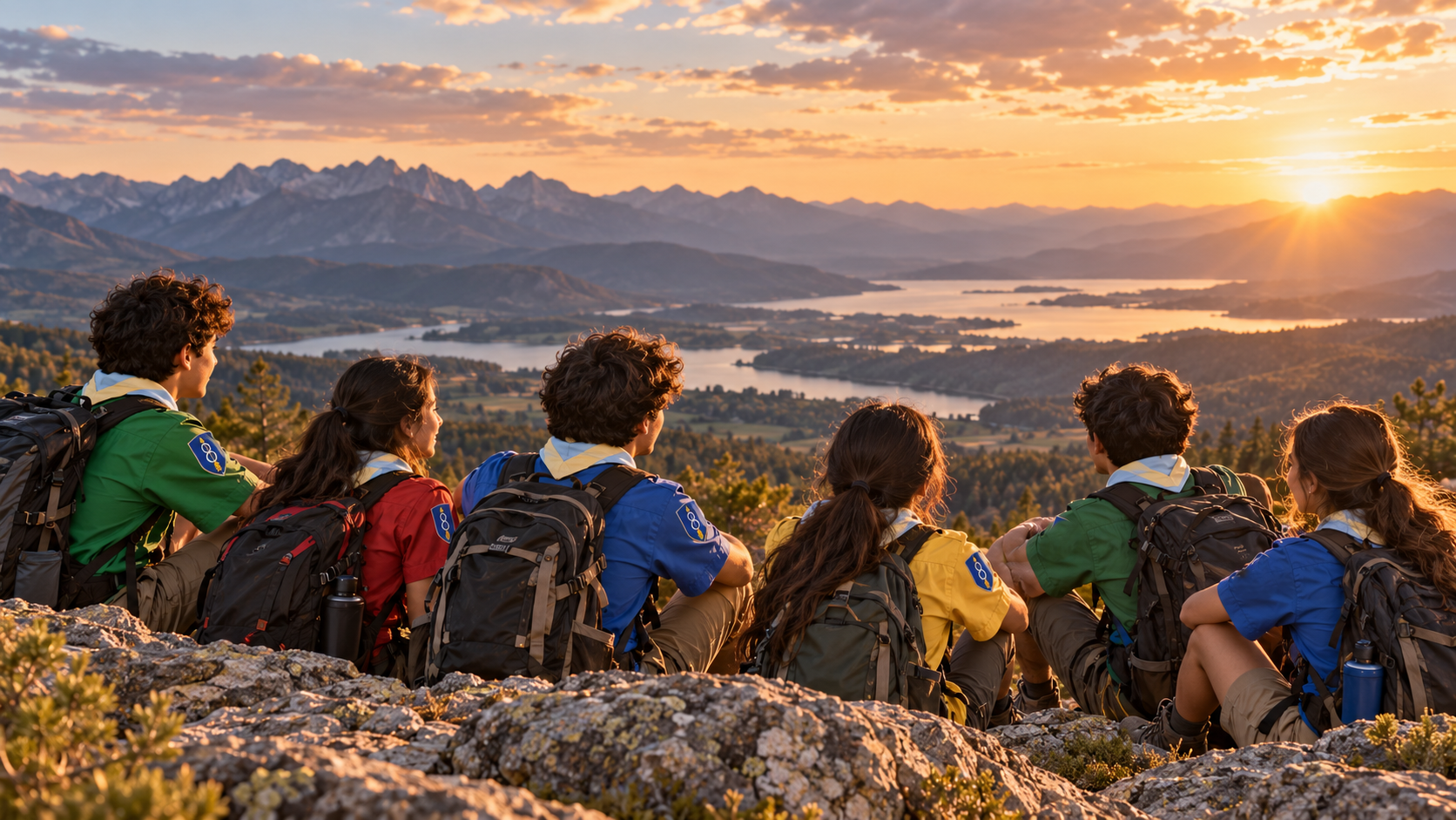 Scouts contemplando un paisaje al atardecer